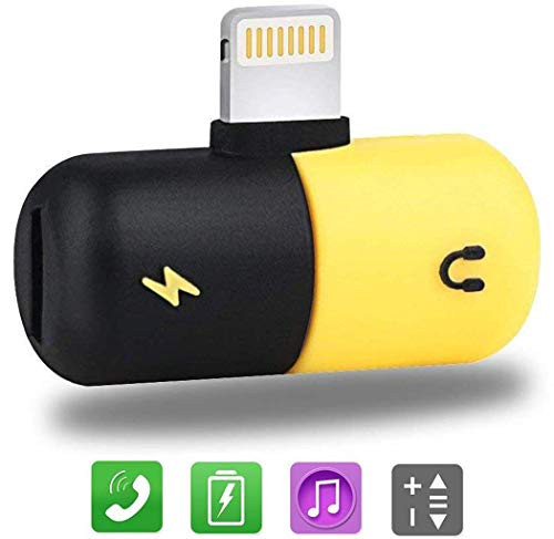 LABOL Dual Headphone Adapter Compatible with iPhone 7/7 Plus/8/8 Plus/X/Xr/Xs/Xs Max - 2 in 1 Charge and Listen to Music at The Same Time - Yellow/Black