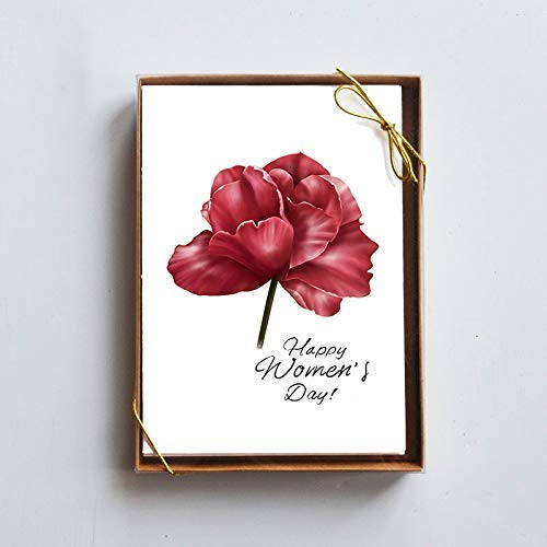 Wunderkid Happy Women's Day Boxed Set of 8 Cards, Beautiful Rose Face for Best Friends (Blank inside, Kraft Envelopes)