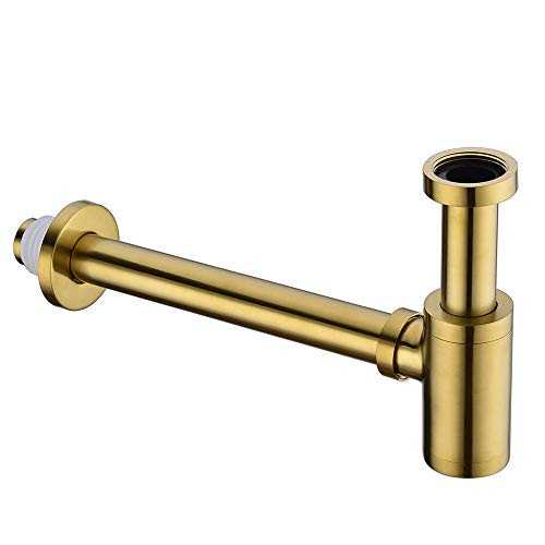 HANEBATH Brass Round Bottle P-Trap, Basin Sink Waste Trap Drain Set, Brushed Gold