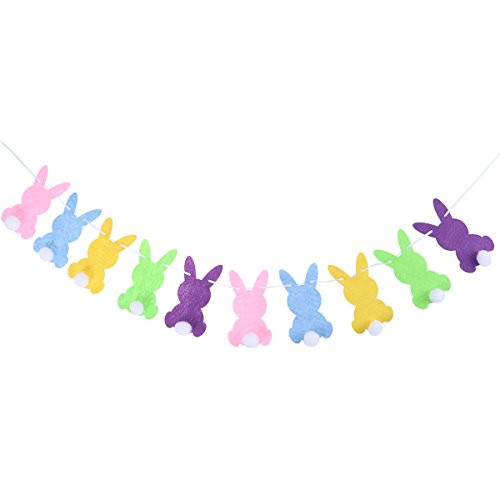 OULII Easter Banner Decorations Rabbit Bunny Banner Bunting Garland Photo Prop