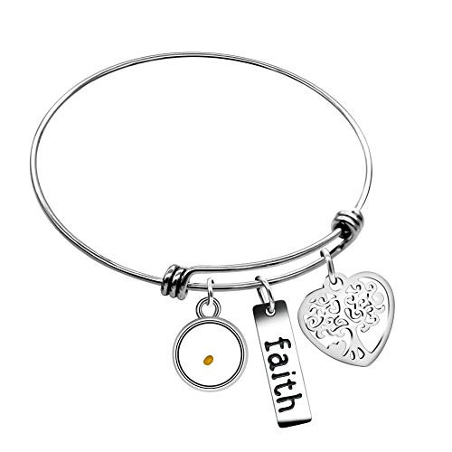 Uloveido Stainless Steel Tree Life Bracelet,Mustard Seed Pendant,Strand Cuff Bangle Gifts for Women Y639-Round Uloveido Stainless Steel Tree Life Bracelet,Mustard Seed Pendant,Strand Cuff Bangle Gifts for Women Y639-Round