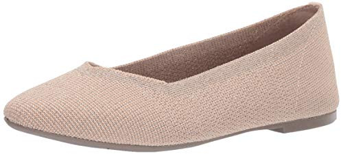 Skechers Women's Cleo-Skokie-Metallic Engineered Knit Skimmer Ballet Flat, Natural, 8.5 M US
