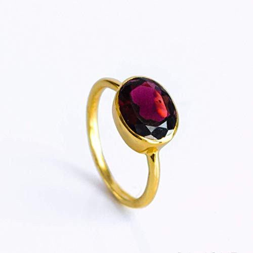 Oval Garnet Quartz Bezel Set Ring in Sterling Silver, January Birthstone Ring