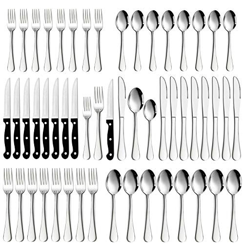 72 Pieces Silverware Set with Steak Knives, HaWare Stainless Steel Classic Flatware Eating Utensils Set, Includes Forks/Spoons/Dinner Knives, Service for 12, Mirror Polished, Dishwasher Safe