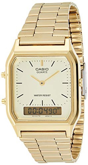 New Casio AQ230GA-9D Digital Analog Dual Time Metal Watch Multi Alarm Auto Calendar Water Resistant