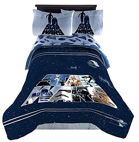 Jay Franco Star Wars 'Space Logo' Sheet Set - R2D2 and C3PO - Soft and Comfortable Microfiber Sheets (Full)