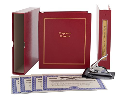 Corporate Kit (Red) - Binder, Slipcase, Minutes  and  Bylaws, Stock Certificates, Index Tabs  and  Metal Corporate Seal