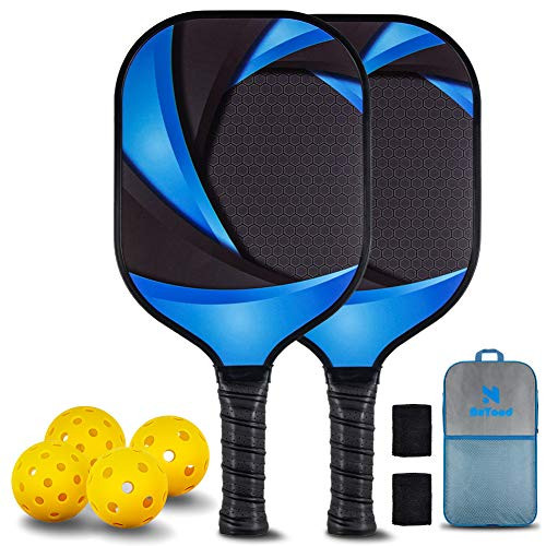 OLIKER Pickleball Paddles Graphite Pickleball Racket Set Carbon Fiber Polymer Honeycomb Core Graphite Pickleball Paddle Soft Cushion 2 Paddles and 4 Lightweight Pickleballs