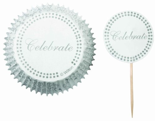 Wilton Silver Celebrate Combo Baking Cups Pack, 24 Cups and 24 Pix