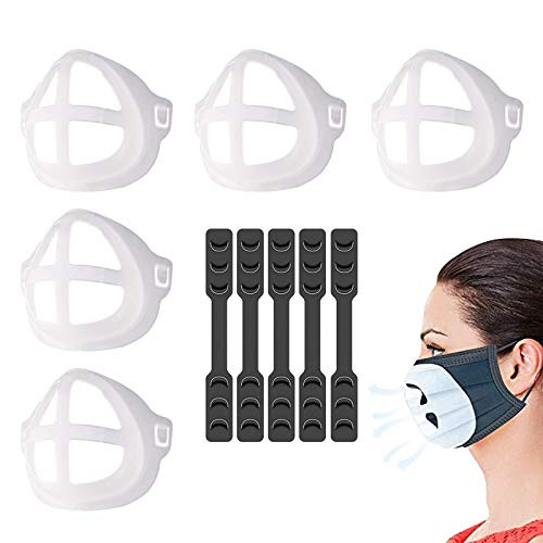 5PCS 3D Mask Extender Strap Mask Bracket, 5PCS Reusable Mask Ear Strap Hook,Washable 3D Face Nose Mouth Bracket Mask Inner Support Frame,Adjustable Ear Strap Accessories
