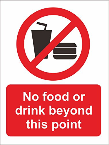 INDIGOS UG - Sticker - Safety - Warning - No Food Or Drink Beyond This Point Safety Sign - Self Adhesive Sticker 200mm x 150mm