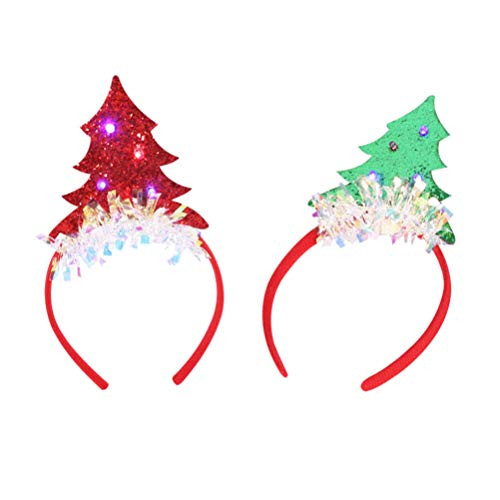 Amosfun LED Christmas Tree Headband Christmas Light Up Flashing Headband Glow Headpiece for Kids Christmas Party Favor Gifts 2pcs