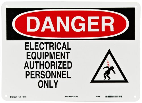 Brady 25897 14" Width x 10" Height B-401 Plastic, Black and Red on White Electrical Hazard Sign, Header "Danger", Legend "Electrical Equipment Authorized Personnel Only" (with Picto) Brady 25897 14" Width x 10" Height B-401 Plastic, Black and Red on White Electrical Hazard Sign, Header "Danger", Legend "Electrical Equipment Authorized Personnel Only" (with Picto)