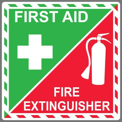 First Aid Fire Extinguisher Inside Vinyl Sticker Decal Emergency Safety Kit (4" x 4")