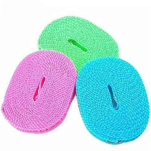 DEWEL Pack of 3 Clotheslines 5M Portable Windproof Clotheslines Nylon Clothes Rope Line for Outdoor Indoor Home Travel Laundry Drying
