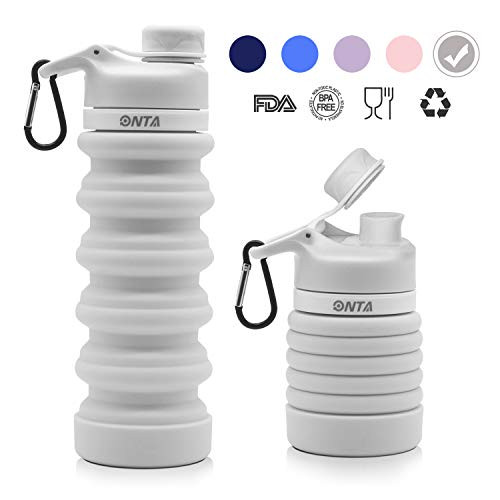 ONTA Collapsible Water Bottle- BPA Free Silicone Foldable Water Bottle for Travel, Food-Grade Silicone Portable Leak-Proof Travel Water Bottle, 20oz (Gray) ONTA Collapsible Water Bottle- BPA Free Silicone Foldable Water Bottle for Travel, Food-Grade Silicone Portable Leak-Proof Travel Water Bottle, 20oz (Gray)