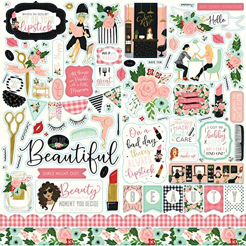 Echo Park Paper Company Salon Element sticker, red, black, tan, kraft, white