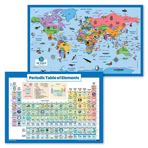 2 Pack - World Map Poster for Kids -Illustrated- Plus Periodic Table of The Elements Chart (Laminated, 18" x 29") 2 Pack - World Map Poster for Kids -Illustrated- Plus Periodic Table of The Elements Chart (Laminated, 18" x 29")