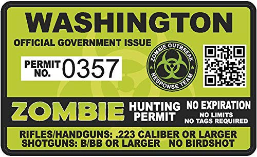Project Thin Line Washington WA Zombie Hunting Permit - Hunter Response Team Unit - 4" Outbreak Sticker
