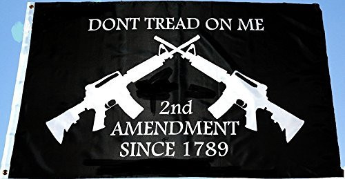 2nd Amendment Don't Tread on Me M16 Crossed Rifles FLAG, 3'x5' Black