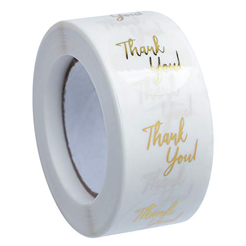 Thank You Stickers,1" Thank You Stickers,Transparent Labels, Gold Foil Thank You Stickers Roll for Business, Bubble Mailers, Packaging Bags, Envelopes, Sealing and Decoration, 500 Labels Per Roll