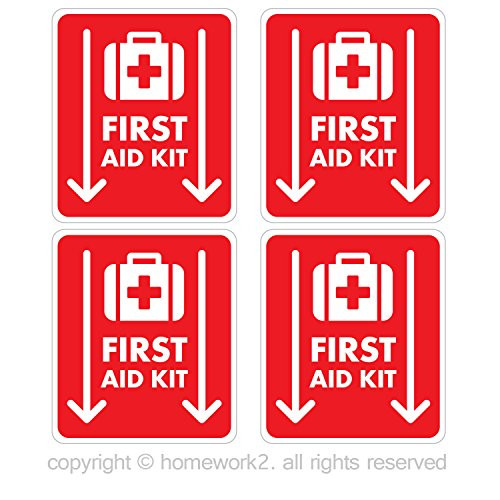 Homework2 Mini First Aid Kit Sign Stickers, Vinyl Decals -,UV Protected  and  Waterproof, 3.5 x 3 Inch - 4 Labels