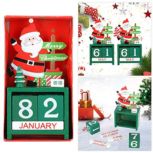 Christmas Countdown Calendar Number Date Wooden Blocks Tabletop Desk Calendar Santa Retro Christmas Handmade for Home Office Decoration