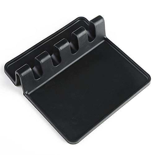Silicone Multiple Utensil Rest with Drip Pad,Heat-Resistant,Spoon Holder for Stove Top,Kitchen Utensil Holder for Spoons, Ladles, Tongs  and  More (Black)