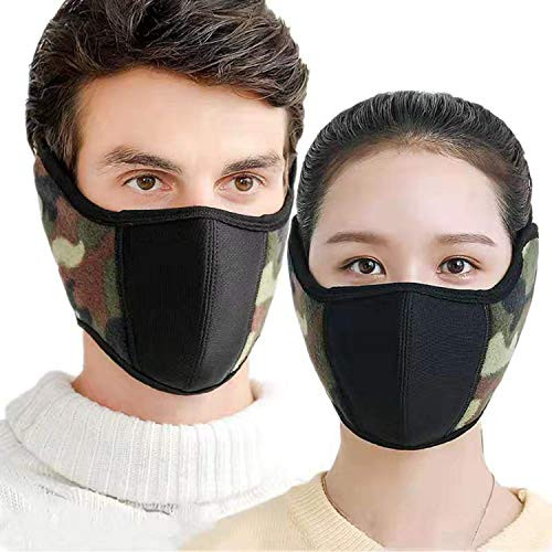 E-jades Winter Half Face Mask for Cold Weather Men Women-2Pack, Nose and Mouth ski Mask Facemask Warmer Balaclava for Outdoor Running,Cycling,Skiing,Snowboard, Airsoft Earmuffs
