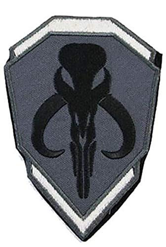 Movie Skull Bounty Hunter Mercenary Shield Patch Hook  and  Loop Tactical Patch Set for Backpacks Caps Hats Vests Jersey Jeans Jacket Pants - Gray