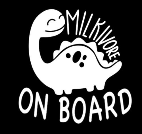 Milkavore On Board Dinosaur Decal Vinyl Sticker-Cars Trucks Vans Walls Laptop- White-5.5 x 5.5 in-DUC621