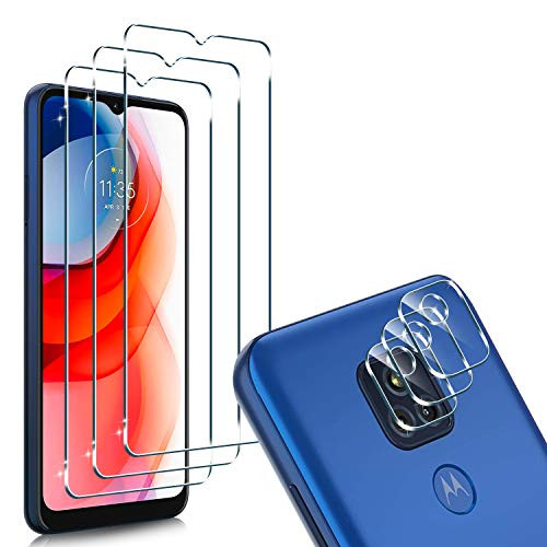 -6 Pack- WRJ 3 Packs Screen Protector Plus 3 Packs Camera Lens Protector for Moto G Play 2021 Screen Protector,HD Clear Anti-scratch No-Bubble Easy Installation 9H Hardness Tempered Glass