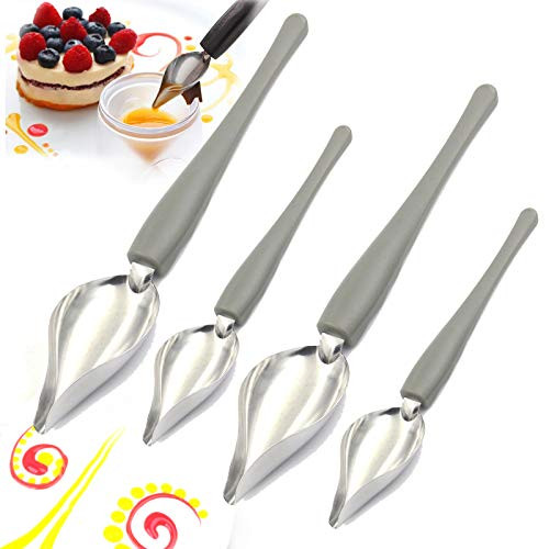 Chef Culinary Drawing Spoons Set, Stainless Steel Chef's Art Pencil for Food Decoration, Plating Decorating Pencil Spoon for Decorative Plates, Cake, Coffee 4pcs