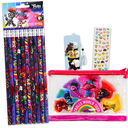 Trolls Pencils and Pencil Case Super Set ~ Trolls World Tour Pencil Case with 10 Pencils and Bookmark and Stickers (Trolls School Supplies Bundle)