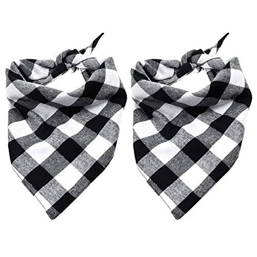 Malier 2 Pack Dog Bandana Christmas Classic Plaid Pet Bandana Scarf Triangle Bibs Kerchief Set Pet Costume Accessories Decoration for Small Medium Large Dogs Cats Pets (L, White Plaid Plus White Plaid)