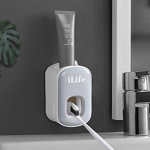 Toothpaste Dispenser Wall Mount for Bathroom Automatic Toothpaste Squeezer (Gray)