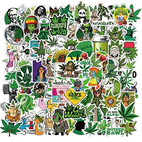 Gywyw Weed Pot Leaf Stickers, 100 Pcs Cool Vinyl Marijuana Decals Funny Smoke Waterproof Aesthetic Stickers for Adults Hydroflask Water Bottles Laptop Computer Bumper Car Bike Bicycle