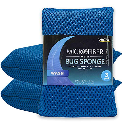 VIKING 939501 3 Pack Mesh Bug Cleaning Wash Sponge - 4 Inch x 6 Inch, Royal Blue