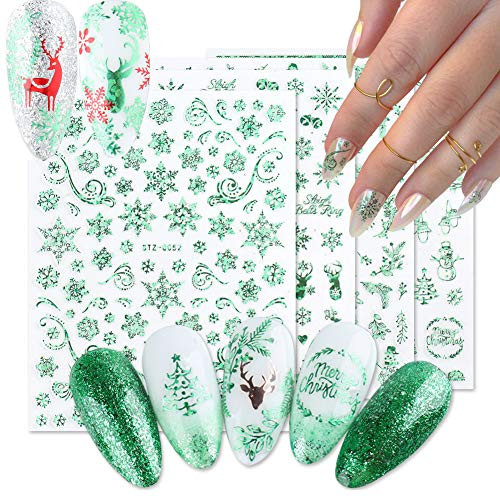 Christmas Nail Art Stickers 3D Self- Adhesive Nail Designs, Xmas Tree Snowflakes Deer Winter Nail Decals Supply, Women Manicure Charms Decor, Christmas Acrylic Nails Decorations (9 Sheets)