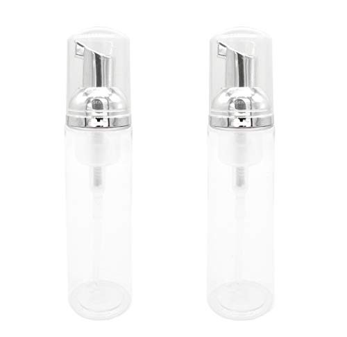 DezCruk 2 Pack Silver Pump Plastic Foam Dispenser Bottle 50ml Mini Foam Pump Bottle Dispenser for Refillable Travel Hand Soap Foaming Shampoo Empty Foam Bottle