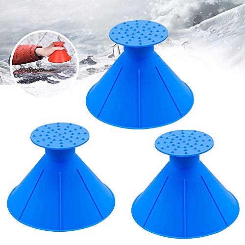 Nocpek Round Windshield Ice Scraper, Magic Cone-Shaped Car Windshield Ice Scraper, Funnel Snow Removal Shovels Tool (Small, 3 Pack Blue)