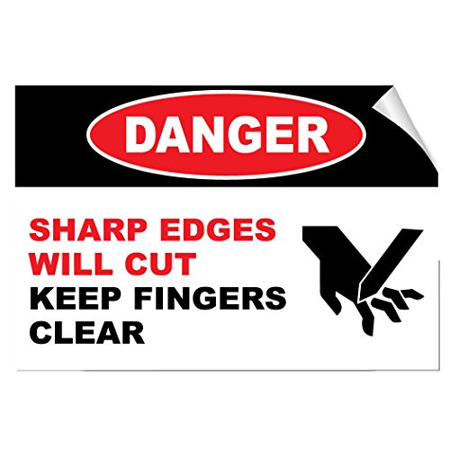 Danger Sharp Edges Will Cut Keep Fingers Clear Hazard Label Decal Sticker 7 Inches X 5 Inches
