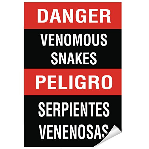Danger Venomous Snakes Peligro Serpientes Venenosas Label Decal Sticker 5 inches x 7 inches