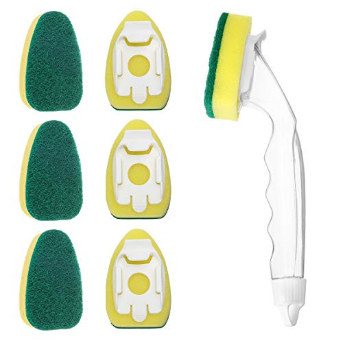 CAMTOA 1 Dish Wands and 7 Refill Replacement Heads, Dish Wand Refills Sponge Heads,Heavy Duty Dish Wand Sponge for Kitchen Sink Cleaning Brush
