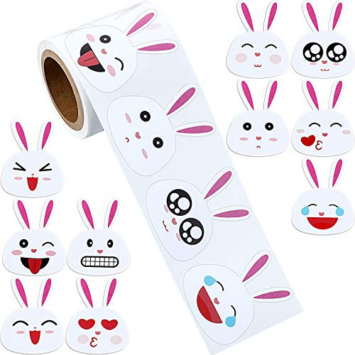 Chuangdi Easter Bunny Stickers Bunny Face Stickers, Easter Stickers 1.5 Inch Adhesive Labels for Easter Party Decoration Favors (100 Pieces)