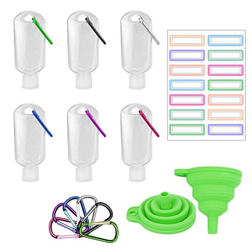 6 Pack Travel Bottles with Keychain,60ml/2oz Squeeze Bottles with Flip Cap - Empty Refillable Containers Holder for Hand Sanitizer Conditioner Body Wash Liquid