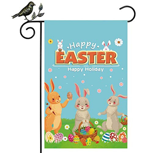 Clearior Happy Easter Bunny Garden Flag - Decorative Double Sided Flag - Happy Easter Spring Burlap Flags for Outdoor Yard  and  Home Decorations (12.5 x 18 Inch)