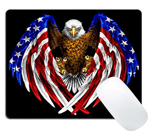 Wknoon Cool USA Patriotic Bald Eagle with American Flag Wings Mouse Pad Custom Design Mouse Pads