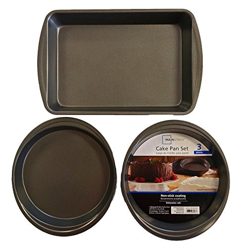 Set of 3 Mainstays Non-Stick Cake Pan Set Rectangular 13" x 9" x 2"  and  Two - 9" x 1.5" Round Pans (3)