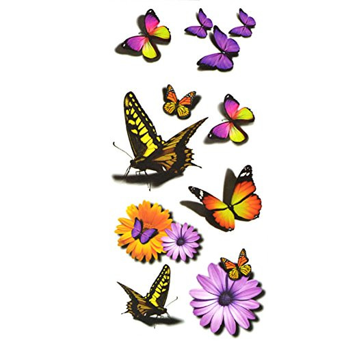 TAFLY Women's 3D Sexy Butterfly and Flower Waterproof Temporary Tattoos Body Art Transfer Tattoos Stickers 5 Sheets